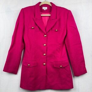 Neiman Marcus Vintage Wool Blend Hot Pink Blazer Gold Button‎ Size 8 Career
